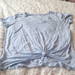 SO Baby Blue Short Sleeve T-Shirt with  Pocket & Tie Front Size S